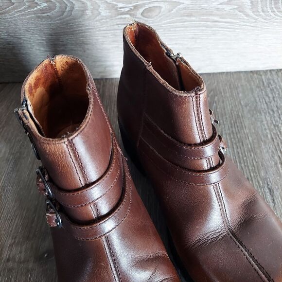 Double H Chunky Heel Platform Brown Leather Ankle Boot Size 7 - Picture 8 of 12